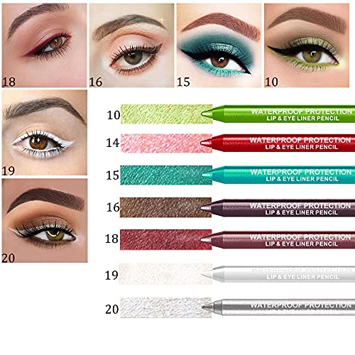 15 cores Conjunto de canetas de delineador, lápis de sombra dos olhos, delineador de pérolas Eyeliner Eyeliner Glitter Glitter Eyeliner para mulheres olho e lábio profissional