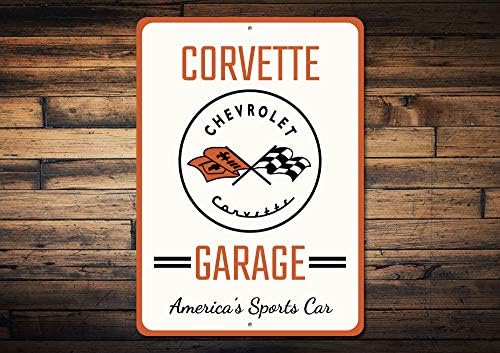 Placar de garagem corvette, sinal de Corvette, decoração de Corvette, sinal de logotipo Corvette, sinal de corvette, sinal de alumínio Chevy personalizado - 12 x 18