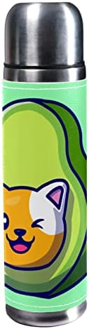 sdfsdfsd 17 oz a vácuo a vácuo aço inoxidável garrafa de água esportes de café gesto de caneca de caneca de couro genuíno embrulhado bpa grátis, desenho animado de abacate de gato fofo