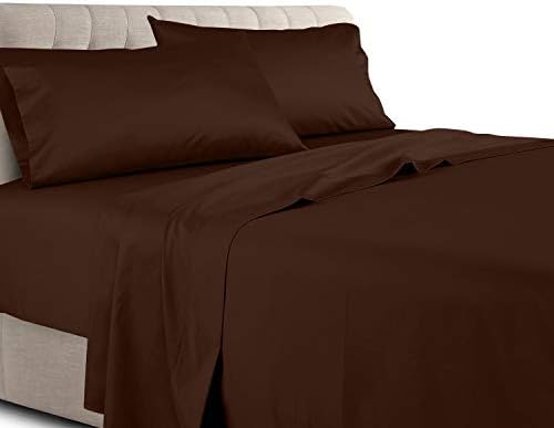 Tradição real Solid 300 contagem de fios, 100 % de algodão 4pc lençóis de cama cheios com bolsos profundos, chocolate