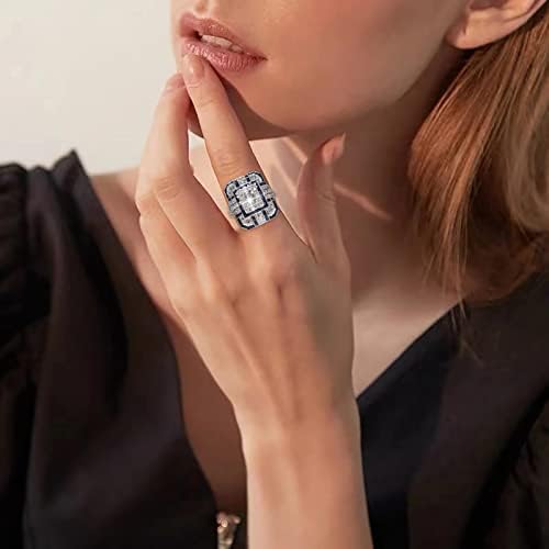 Vintage 925 Silver Women's Ring Inclaid Zircon simulou jóias de noivado de anel de formato quadrado de formas quadradas
