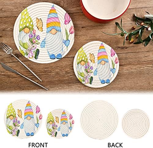 Alaza Spring Gnomos de Páscoa fofos com suportes de panela de borboleta com flor Trivets Defina 2 PCs, Potholders para cozinhas,