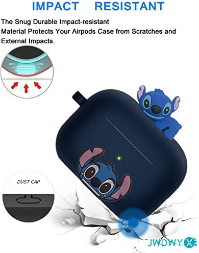 Caixa de silicone de ponto de costura para Apple AirPod Pro, 8 em 1 Acessórios Definir cobertura protetora, capa de desenho animado em anime 3D/chaveiro/carabiner/adesivo de poeira de metal/corda anti-perdida