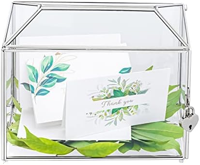 Caixa de cartões de vidro de vidro prateado NCYP com slot e fechadura para casamento, festa de aniversário feita à mão clara