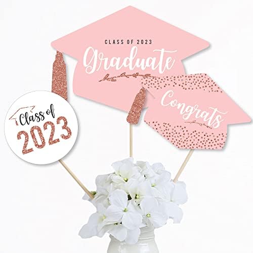 Big Dot of Happiness Rose Gold Grad - DIY 2023 Festa de graduação Essentials, redemoinhos e pacote de decorações de tampo de mesa - 75 peças pacote virtual