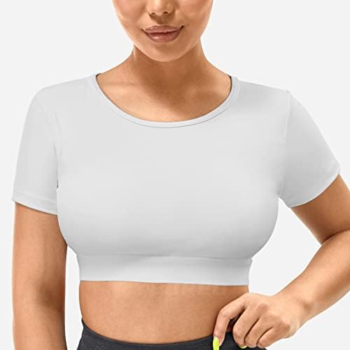 Yeoreo Vanessa Women Open Back Tee Crop Tops com Bra de camisa de ginástica sem ginástica de treino removível