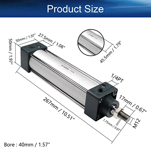 Bettomshin 1pcs 40mm Bore 125mm Cilindro de ar pneumático de acaso, alumínio de alumínio de ação dupla Duale Duale