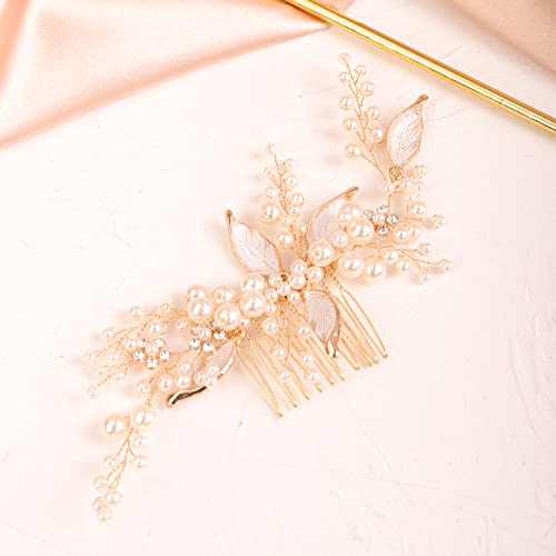 Kercisbeauty pérola e folhas peças de pente boho para noivas de casamento mulheres e meninas jóias de jóias vintage