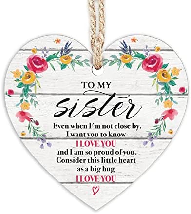 Alma irmã irmã amizade, amor imitação de madeira em forma de coração pendurada adequada para as irmãs presente de decoração de porta