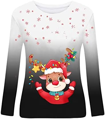 Camisas de outono de Anniya para Mulheres 2022 O-Bolsa de Natal Tanques de impressão de Natal Tops Casual Relaxed Long Christmas suéteres para mulheres