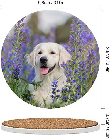 TopCarpenter 1pc Round Golden Retriever Dog em montanhas-russas de cerâmica de campo com back-ingessa