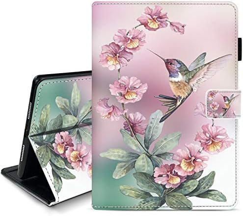 Caixa para iPad 10,2 polegadas, flores rosa com beija -flor iPad 10.2 estojo, tampa de vigília/sono automático, couro