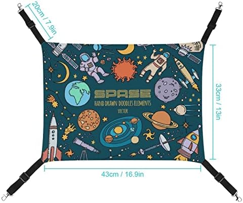 Rocket Space Rocket Gato de pet -hammock Cama de dormir com tiras ajustáveis ​​e ganchos de metal 16,9 x13