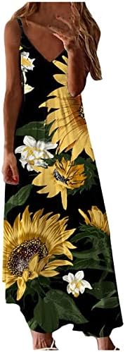Vestidos de verão casuais para mulheres escondem barriga solta floral de vestido de vestido floral spaghetti Vestido longo