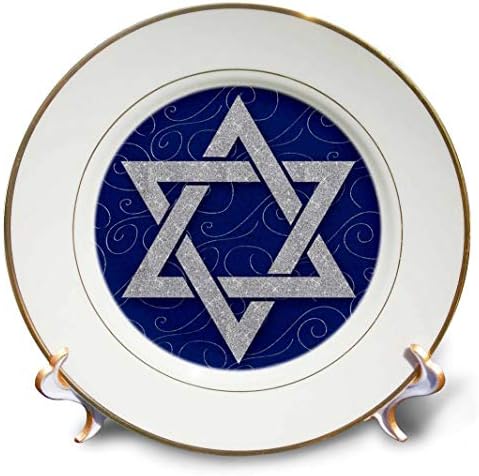 Estrela 3drose de David Faux Glitter em Blue and Silver Swirls Hanukkah Plate, 8