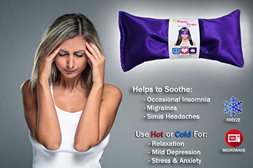 Happy Wraps Lavanda Pillow - Aromaterapia que quente Máscara ocular de cetim para ioga, dormindo, enxaqueca, estresse, relaxamento