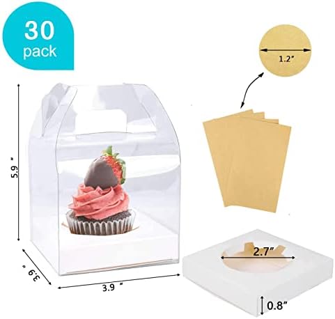 Lokqing 30 PCS recipientes individuais de cupcakes e 100 pcs Clear Celofane Sacos de tratamento de biscoitos 9x6 polegadas