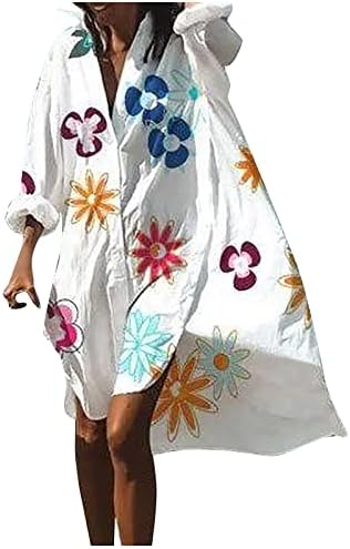 AdshowBew Womens plus size floral vestidos de camisa de verão Summer moda de manga longa praia havaiana lobons