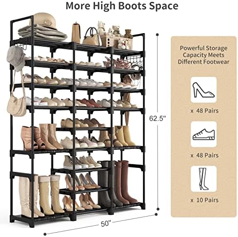 Wexcise Alto Organizador de Rack de sapatos 9 Níveis 50-55 Pares grandes cacho de sapato para garagem de entrada de armário