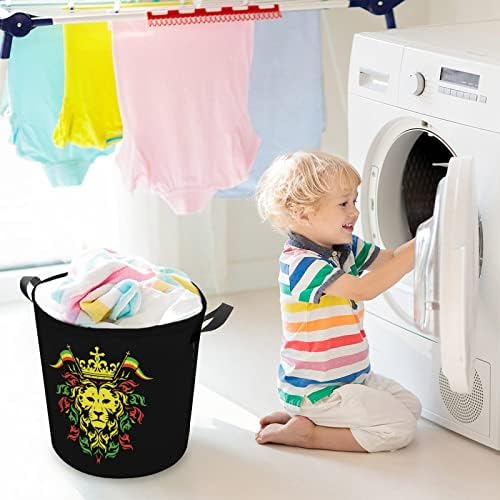 Rasta leão redonda de lavanderia cesto dobrável cestas de roupas sujas à prova d'água com alças Bolsa de armazenamento de lixo