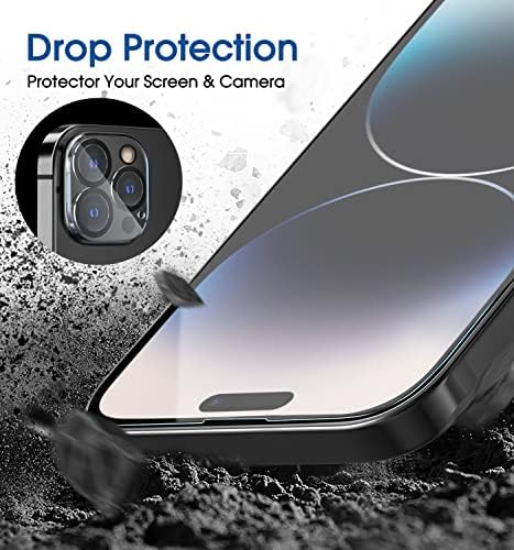 Protetor de tela AMFILM ONETOUCH compatível para iPhone 14 Pro Max 2022 com protetor de lente da câmera, instalação mais fácil, compatível com ilhas dinâmicas, sem bolhas, vidro temperado, 2+2 pacote
