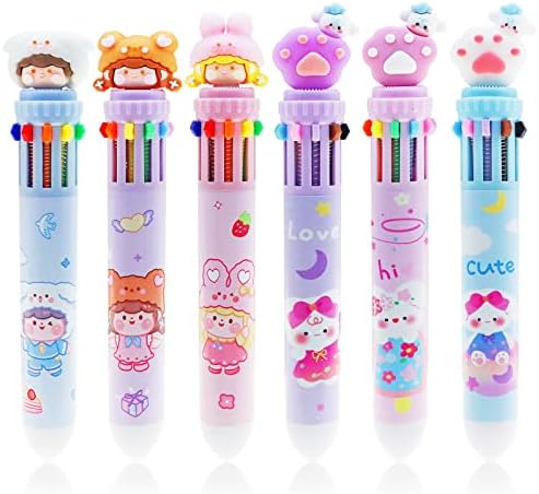 Gisugdsg Multicolor Ballpoin caneta 0,5 mm, 10 em 1 Pata de gato retrátil colorida e canetas esferográficas de garotas para material escolar de escritório estudantes crianças garotos presentes, 6 contagem.