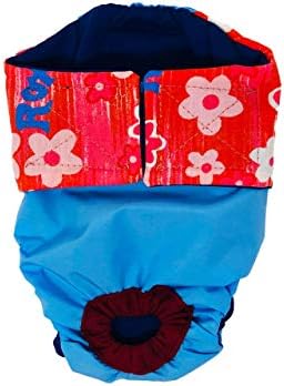 Flores vermelhas de barkertime em fralda de cachorro premium à prova d'água azul bebê, XL, sem orifício de cauda - feito nos EUA