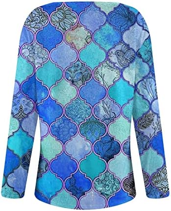 Patchwork Sweatshirt feminino leopardo xadrez geométrico de impressão geométrica de manga longa férias casuais tops de pulôver solto
