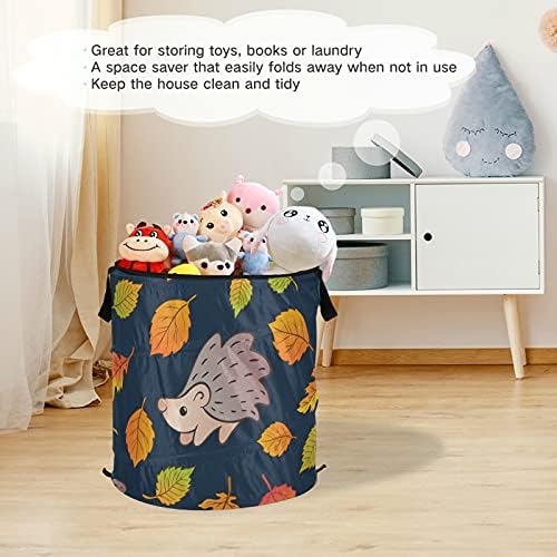 Autumn Leaves Hedgehog Pop Up Up Laundry Horty com tampa Cesta de lavanderia dobrável com alças Organizador de roupas de cesto de armazenamento colapsável para apartamento de dormitório da faculdade