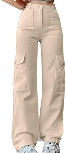 Miashui plus size cargo calça feminina usa cintura multifacet de três calças de bolso calça de carga de cintura calças casuais praia