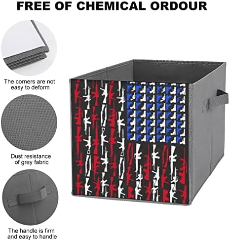 Nudquio Gun Flag American Binbing Bins de armazenamento Caixas colapsíveis Cubo de tecido Organizador simples com alças para casas