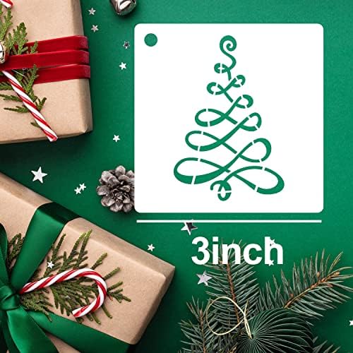 Estêncil de árvore de Natal para pintura, estêncil de Natal de 3 ”para fatia de madeira, decoração de árvore de Natal, desenho de janela, cartão de felicitações, bandeja de camada