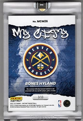 Bones Hyland RC Jersey Match 2021-22 Panini Instant 3/10 Minhas recordações da cidade MCM26 Relic Relic Denver Nuggets