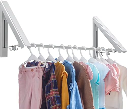 Rack de secagem de roupas dobráveis ​​internas com haste de 32 ”, cabide de roupas dobráveis ​​montadas na parede para lavanderia, lavanderia