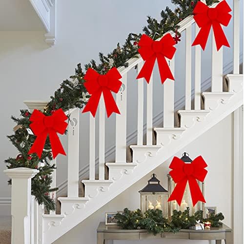 Kimober 6pcs grandes arcos de Natal vermelhos, 11 x 8 polegadas PVC Velvet Christmas Greath Greath para decoração de festa