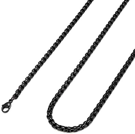 Fibo Steel 2-4mm Menções de aço inoxidável Mens feminino Black Colar Rolo Chain Chain, 16-36 polegadas