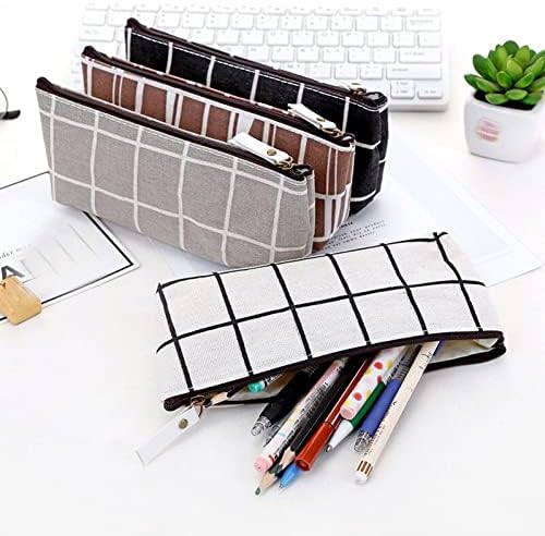 Caixa de lápis xadrez de 4pcs Haowul, sacos de lápis de lona com zíper para escritório escolar, organizador de caixas de