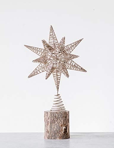 Creative Co-op multidimensional Star Tree Topper com ornamentos de metal glitter dourado