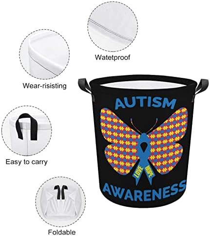 Consciência do autismo Ribbon Puzzle Butterfly Laundry cesto cesto saco de lavar bolsa de armazenamento de armazenamento