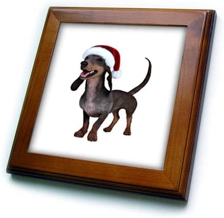 3drose Holiday Ready Cartoon Style Dachshund com chapéu de Papai Noel - azulejos emoldurados