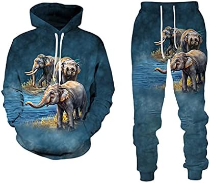 Homens mulheres 3D Capuz de elefante de elefante e calça terno, calça de moletom com moletom esportiva com capuz Sports