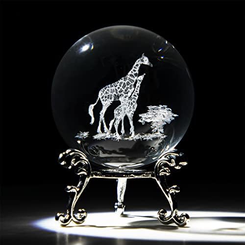 HDCRYSTALGIFTS 3D Crystal Ball de 2,4 polegadas a laser Mamãe gravada e Baby Giraffe Collectibles