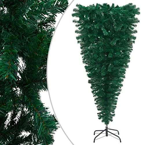 Árvore de Natal artificial de vidaxl de cabeça para baixo com LEDs e bola definida para casa de férias ao ar livre de férias