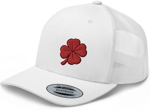 Rivemug Lucky Clover Collection | Chapéu de caminhoneiro premium | Bordado 4 Leaf Irish Lucky Dearg Clover Baseball Cap