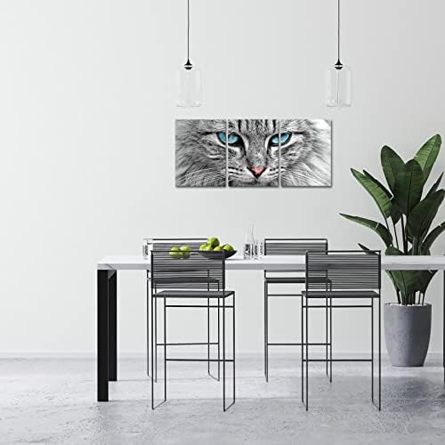 Nachic Wall - 3 peças Arte da parede preta e branca Pintura de parede azul Pictures de gato de gato impressões na tela