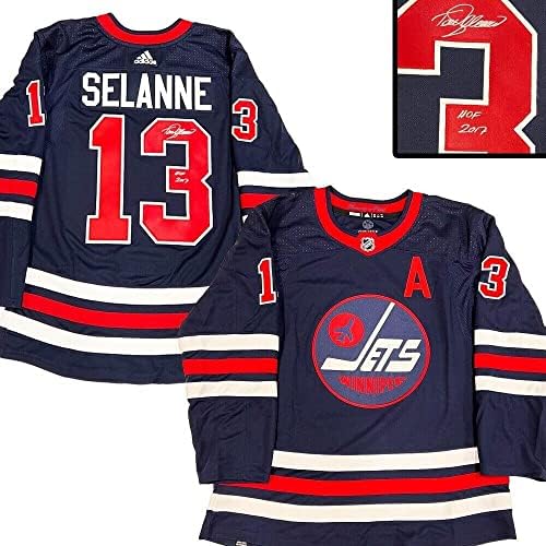 Teemu Selanne assinou o Winnipeg Jets Navy Adidas Pro Jersey - HOF 2017 - Jerseys autografadas da NHL