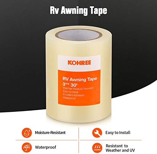 Kohree RV Tolding Reparo Fita Clear, 3 polegadas x 30 pés, RIPs à prova d'água Patch para vinil, fita adesiva de barraca para toldo,