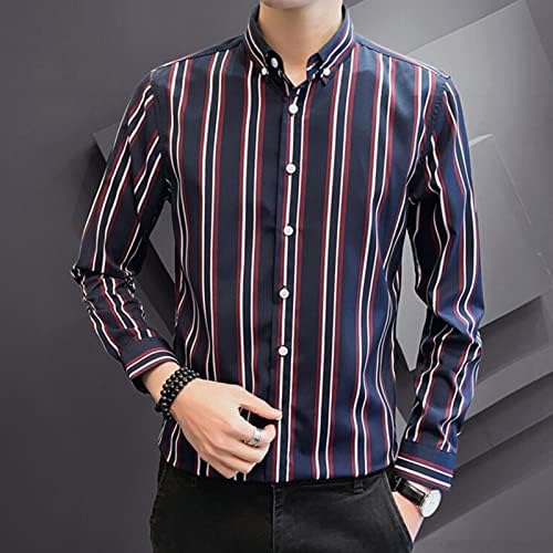 Jeke-DG Slim Stripe Shacket Button Casual Dwon Dress Camisetas de manga longa Blusa de rua de rua LAPEL PLAPEL