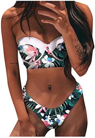 Smallyin Womenwearwarwarwear floral praia de duas peças Push up bikinis feminina sexy biqui verde escuro