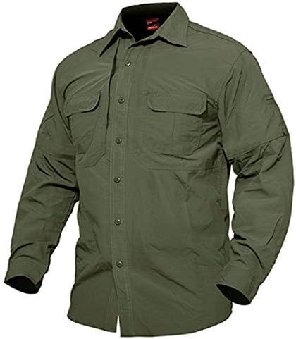 Homens, camiseta rápida de camisetas secas, camisas de caminhada de manga comprida acampando camiseta militar com bolsos